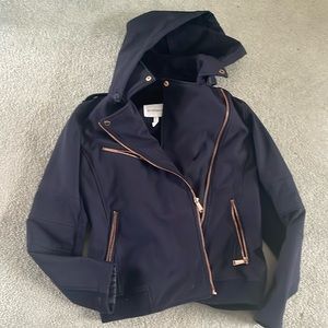 BCBG moto jacket detachable hood navy Rose gold M